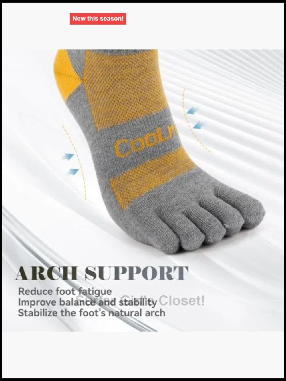Coolmax Toe Socks 3 Pairs Moisture Wicking Crew Running Socks